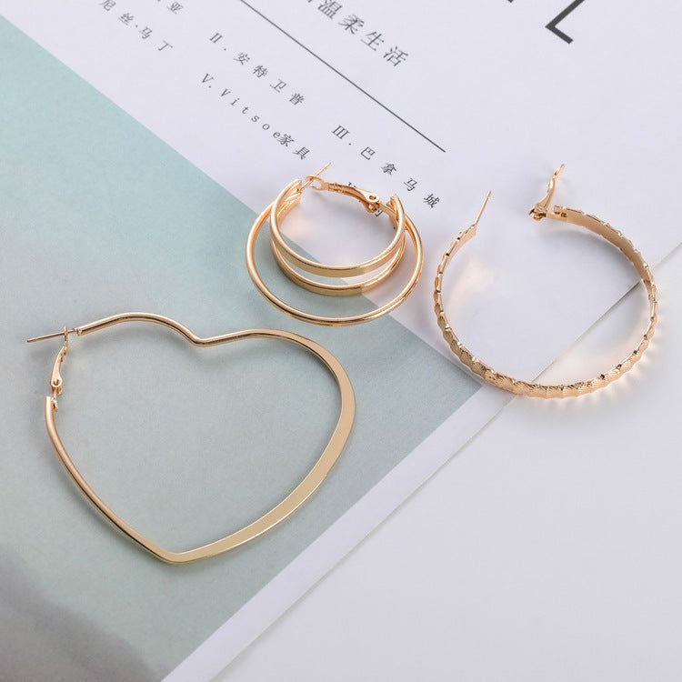 Female Geometric Temperament Metal Big Circle Love Earrings-Jewearrings