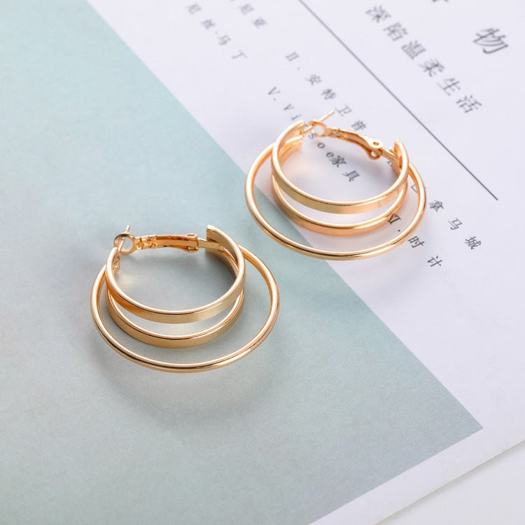 Female Geometric Temperament Metal Big Circle Love Earrings-Jewearrings