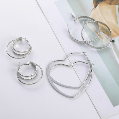 Female Geometric Temperament Metal Big Circle Love Earrings-Jewearrings