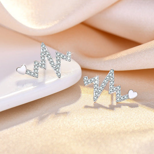 Female Love Heart-shaped Stud Earrings Full Of Diamond Accessories-Jewearrings