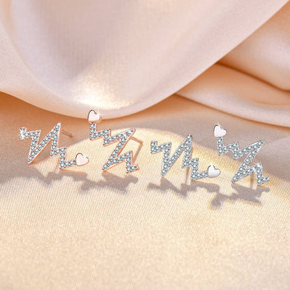 Female Love Heart-shaped Stud Earrings Full Of Diamond Accessories-Jewearrings