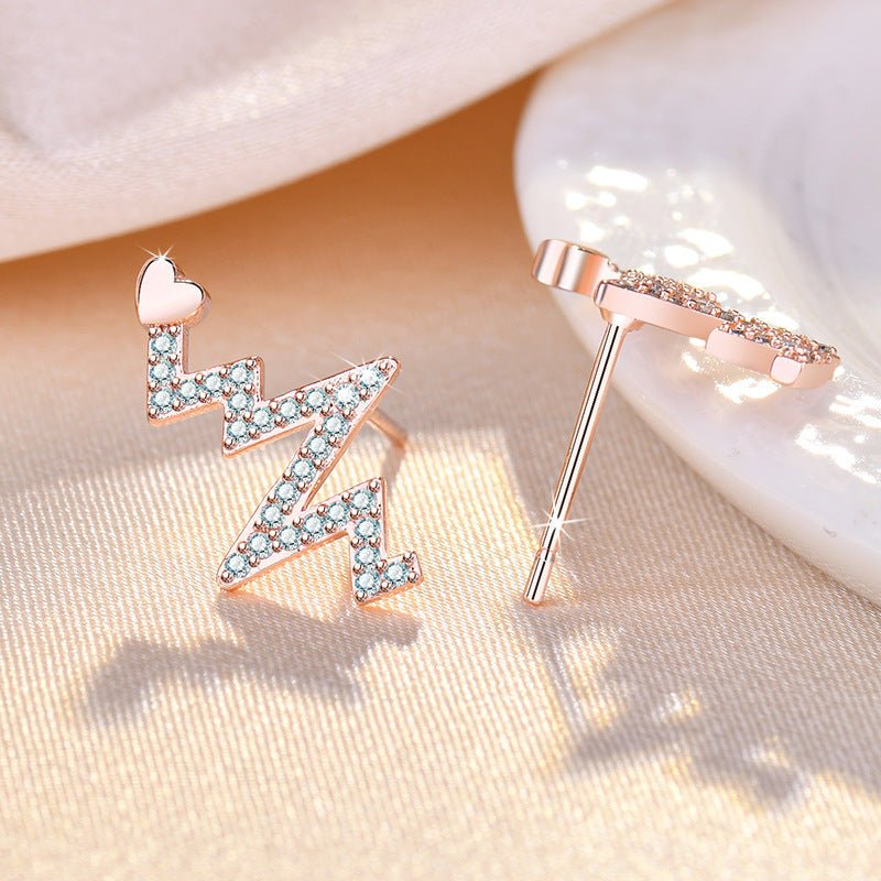 Female Love Heart-shaped Stud Earrings Full Of Diamond Accessories-Jewearrings