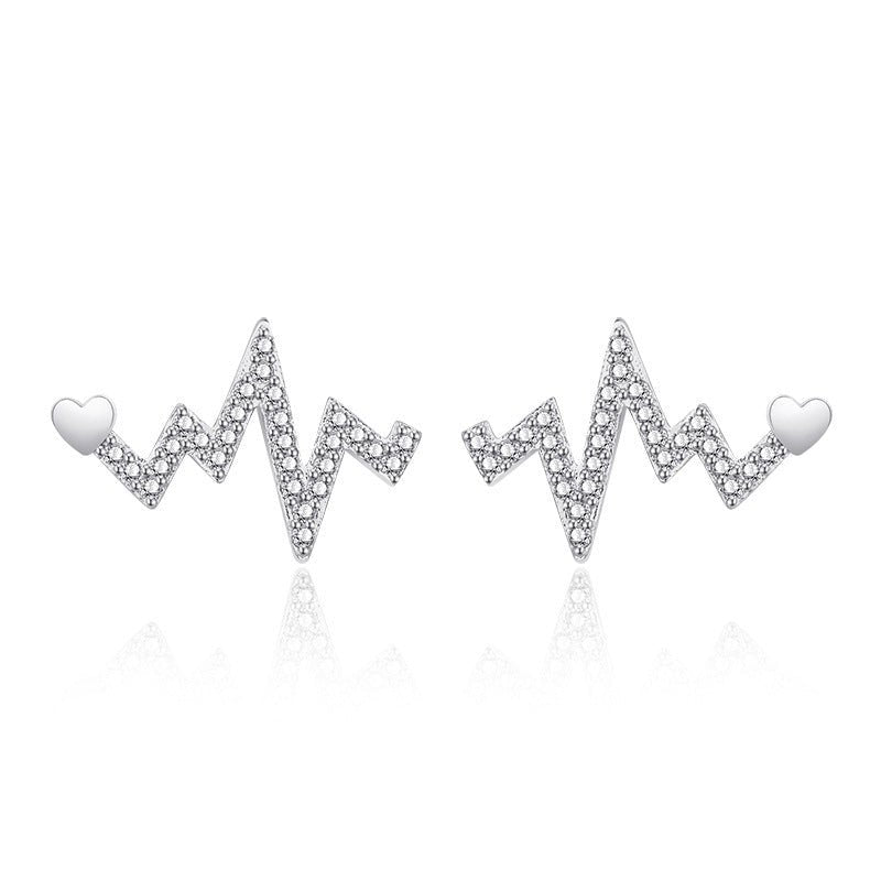 Female Love Heart-shaped Stud Earrings Full Of Diamond Accessories-Jewearrings