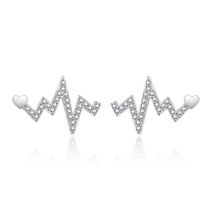 Female Love Heart-shaped Stud Earrings Full Of Diamond Accessories-Jewearrings