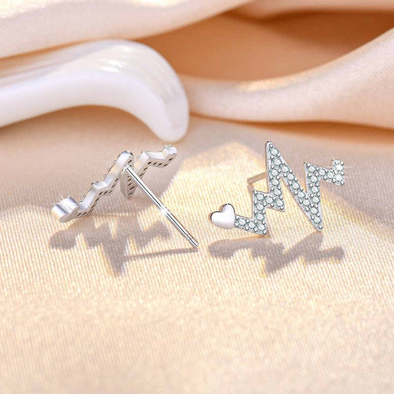 Female Love Heart-shaped Stud Earrings Full Of Diamond Accessories-Jewearrings