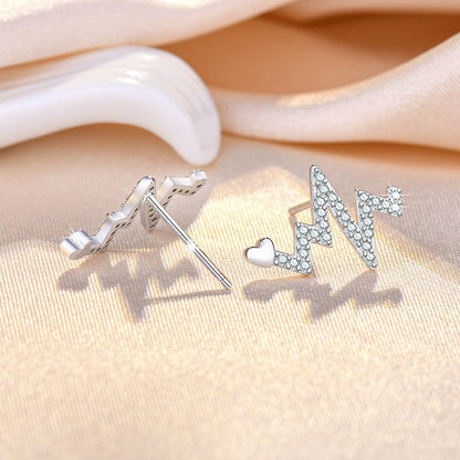 Female Love Heart-shaped Stud Earrings Full Of Diamond Accessories-Jewearrings