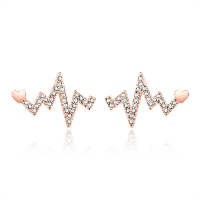 Female Love Heart-shaped Stud Earrings Full Of Diamond Accessories-Jewearrings