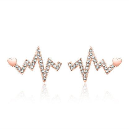 Female Love Heart-shaped Stud Earrings Full Of Diamond Accessories-Jewearrings