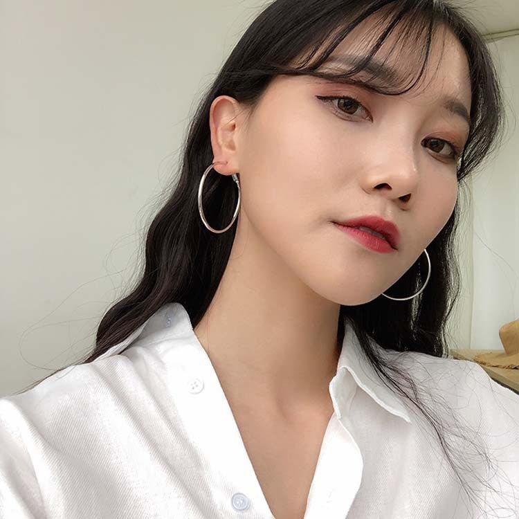 Female Ring Earrings Korean Style Sterling Silver Large Hoop Earrings Earrings-Jewearrings