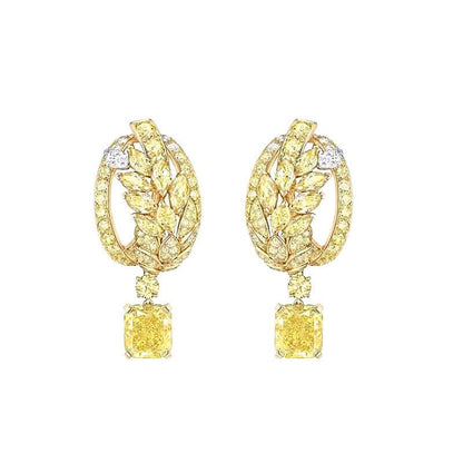 Female Silver Needle Yellow Diamond Wheat Ear Earrings-Jewearrings