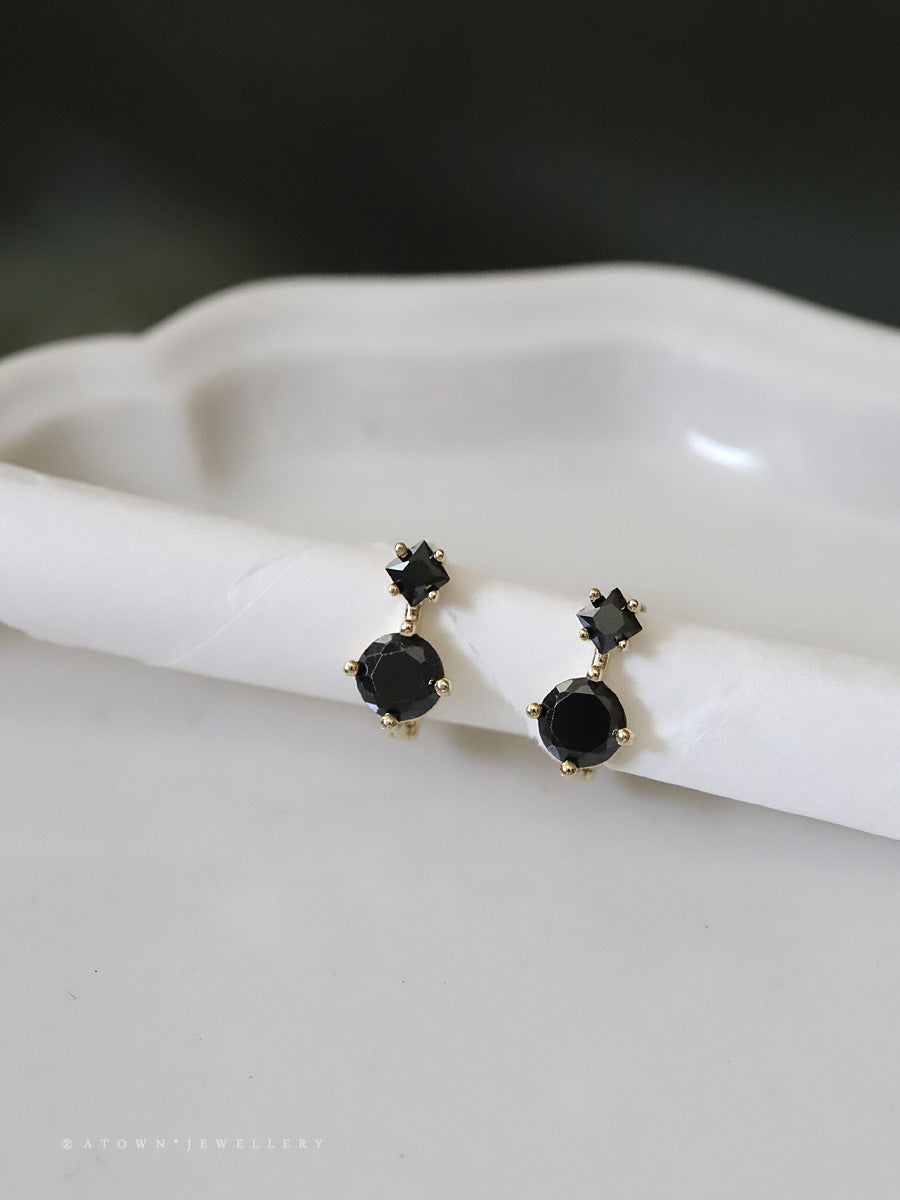 S925 Sterling Silver Gold Plated Black Zircon Earrings-Jewearrings