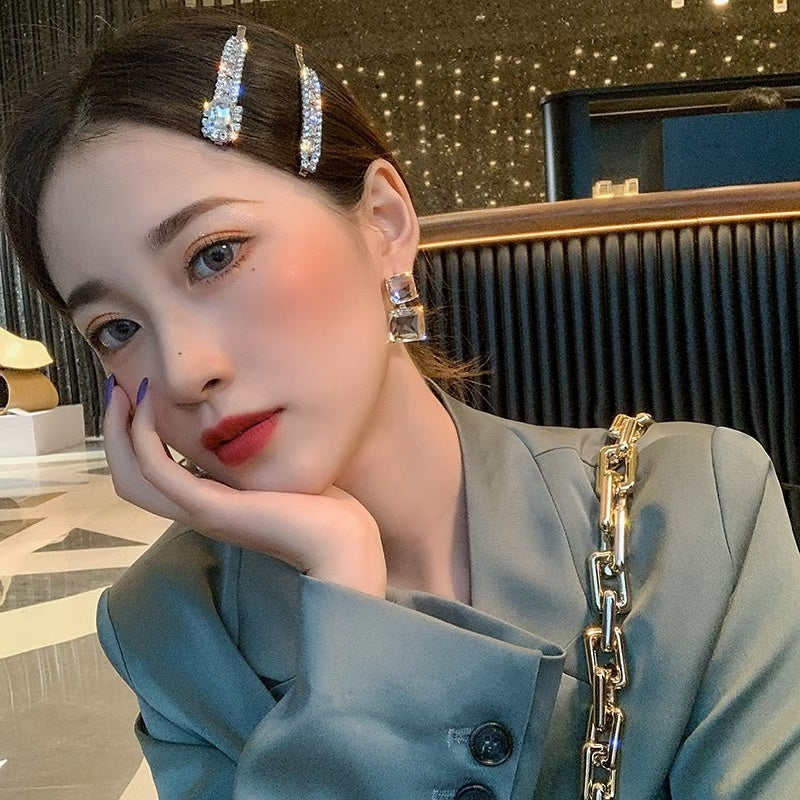 Silver Needle Korea Dongdaemun Fashion Trendy Transparent Square Earrings-Jewearrings