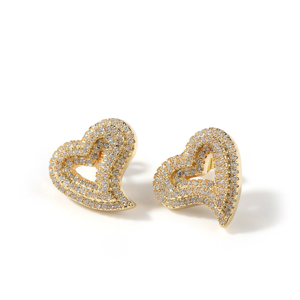 Zircon Hollow Love Heart Stud Earrings Micro-inlaid Retro-Jewearrings