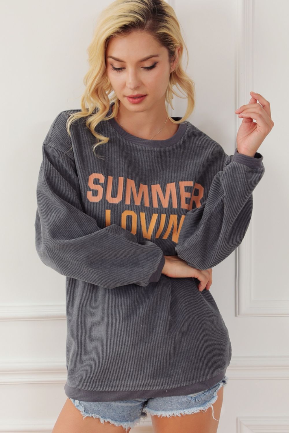 SUMMER LOVIN Graphic Textured Pullover Sweatshirt-Jewearrings