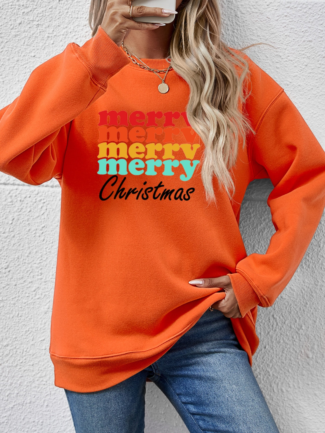 MERRY CHRISTMAS Graphic Long Sleeve Sweatshirt-Jewearrings