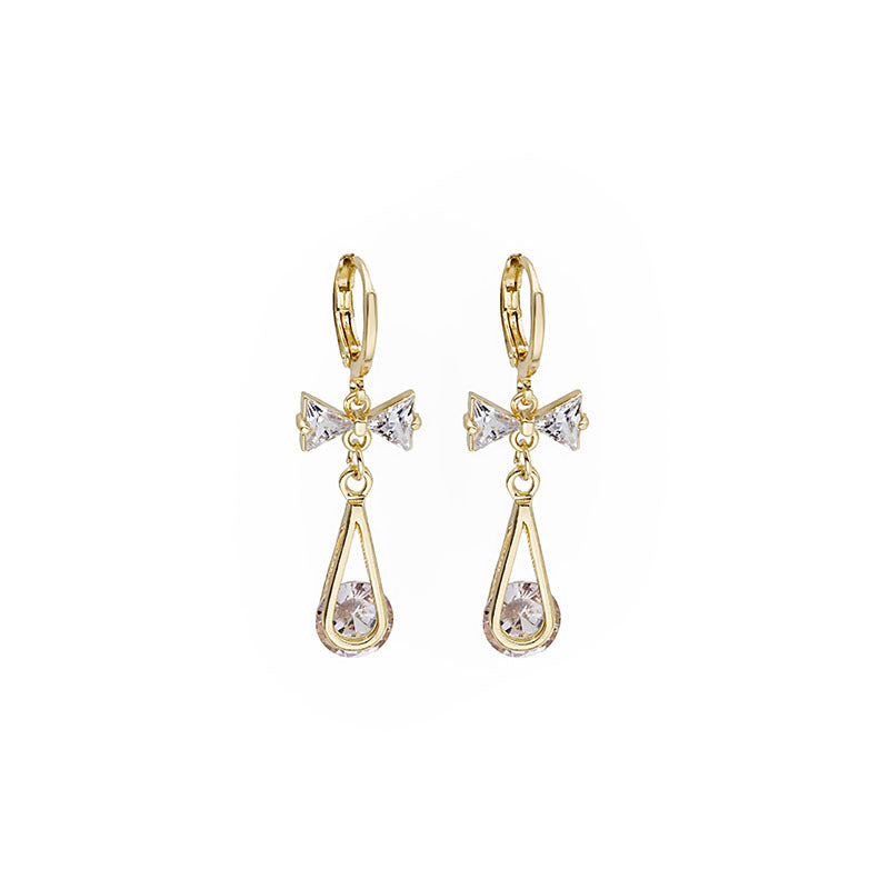 Women's Hollow Drop Zircon Bow Earrings-Jewearrings