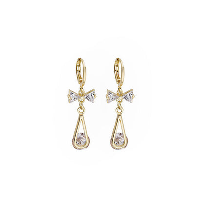 Women's Hollow Drop Zircon Bow Earrings-Jewearrings