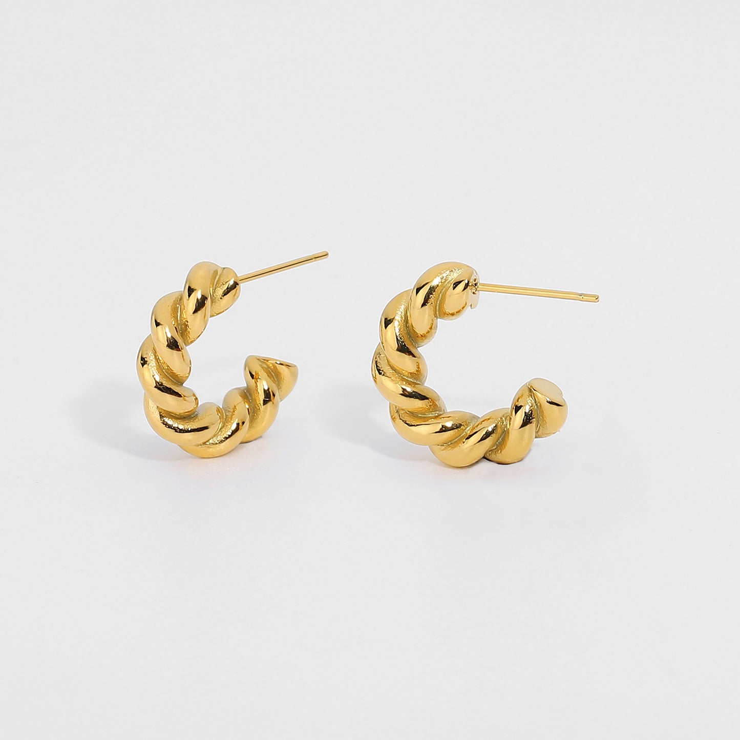 Ladies Twist Spiral Hoop Earrings 18K Gold Plated-Jewearrings