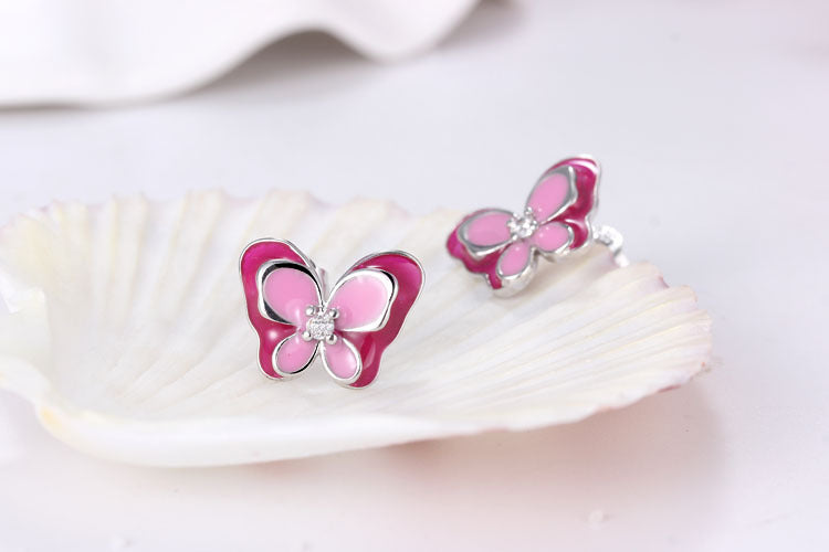 Sterling Silver Butterfly Stud Earrings Elegant Temperament Color-Jewearrings