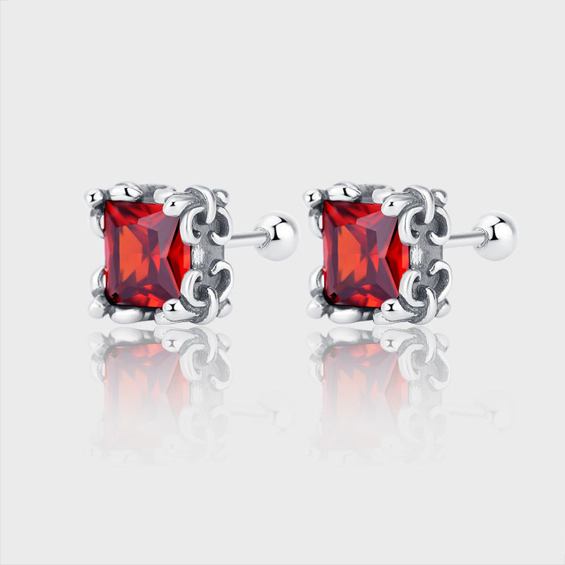 S925 Sterling Silver Personality Square Zirconium Women's Fashion Earrings Retro Punk-Jewearrings