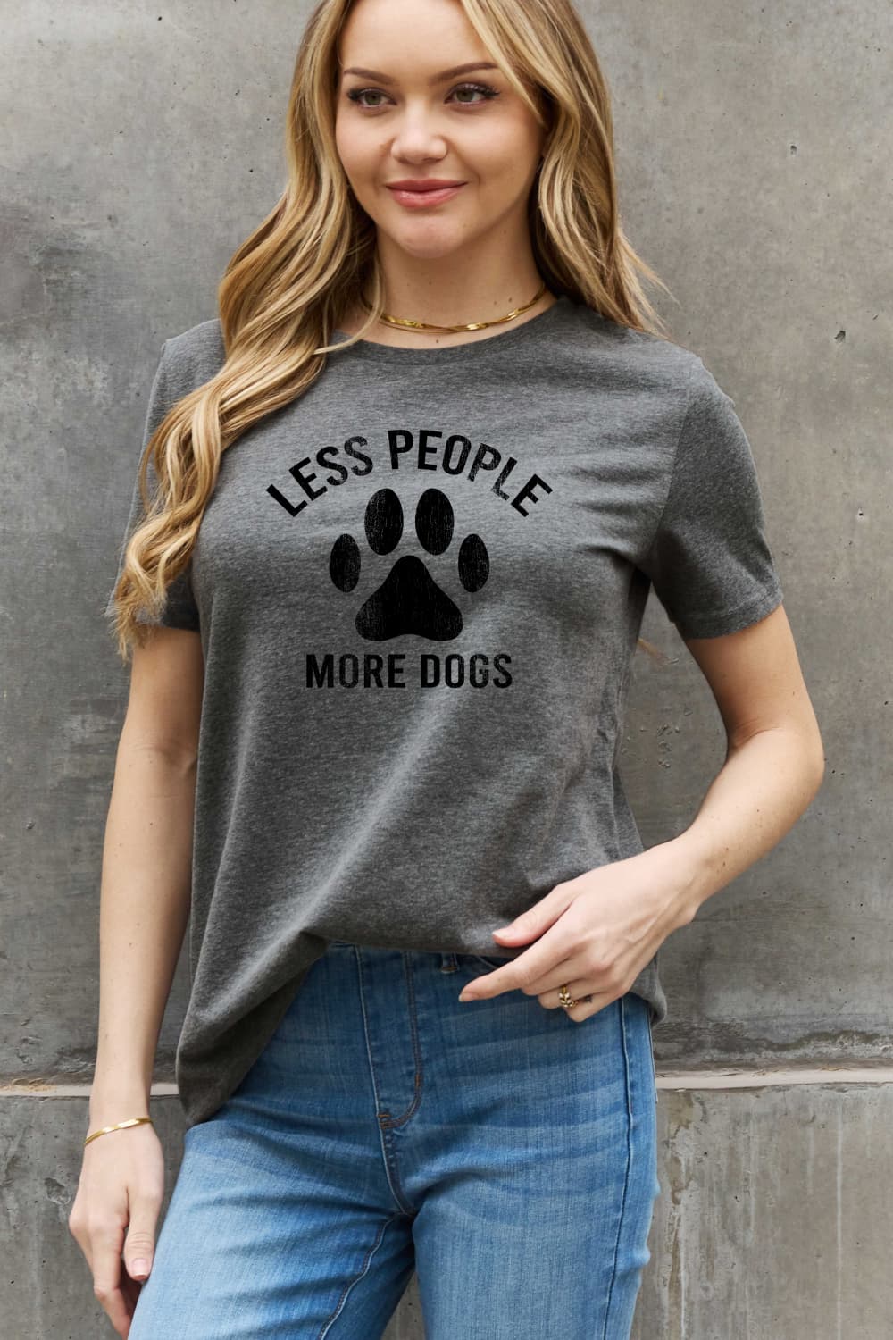 Simply Love Full Size LESS PEOPLE MORE DOGS Graphic Cotton Tee-Jewearrings