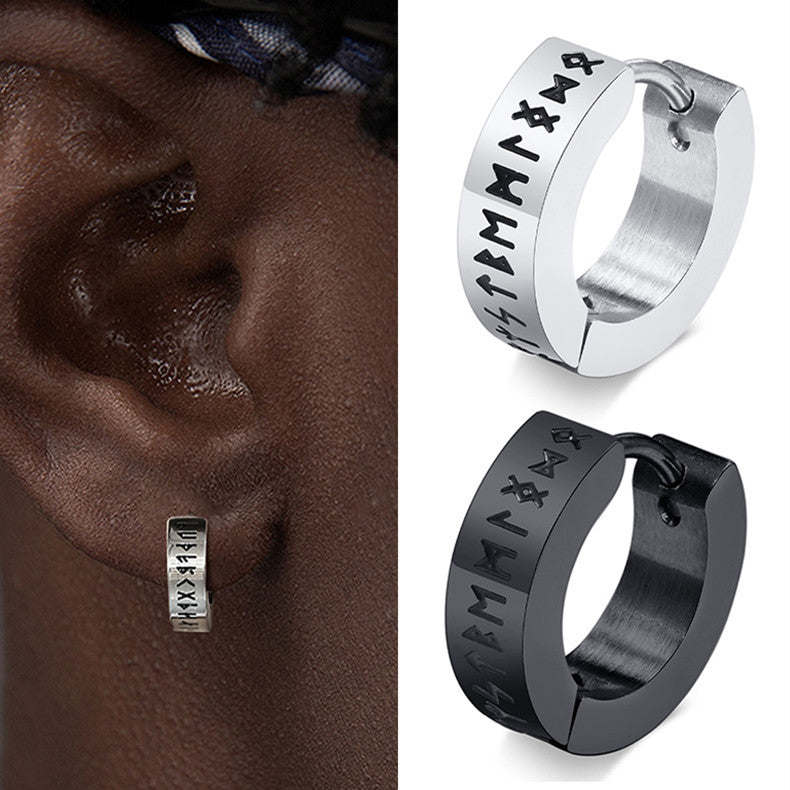 Vintage Norse Viking Runes Hoop Earrings For Men-Jewearrings