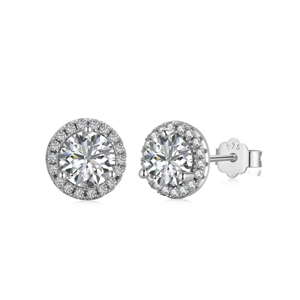 S925 Sterling Silver Zircon Single Rhinestone Ear Studs Female Earrings-Jewearrings