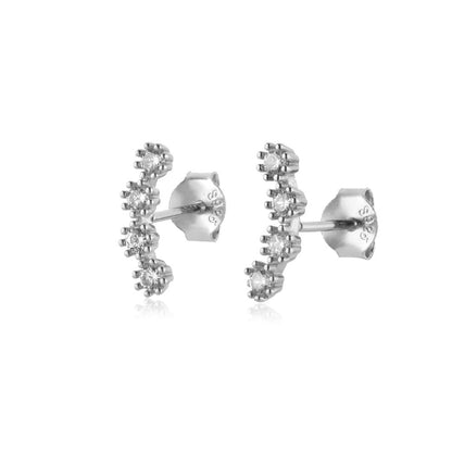 Women's S925 Sterling Silver Simple Zircon Single Row Stud Earrings-Jewearrings