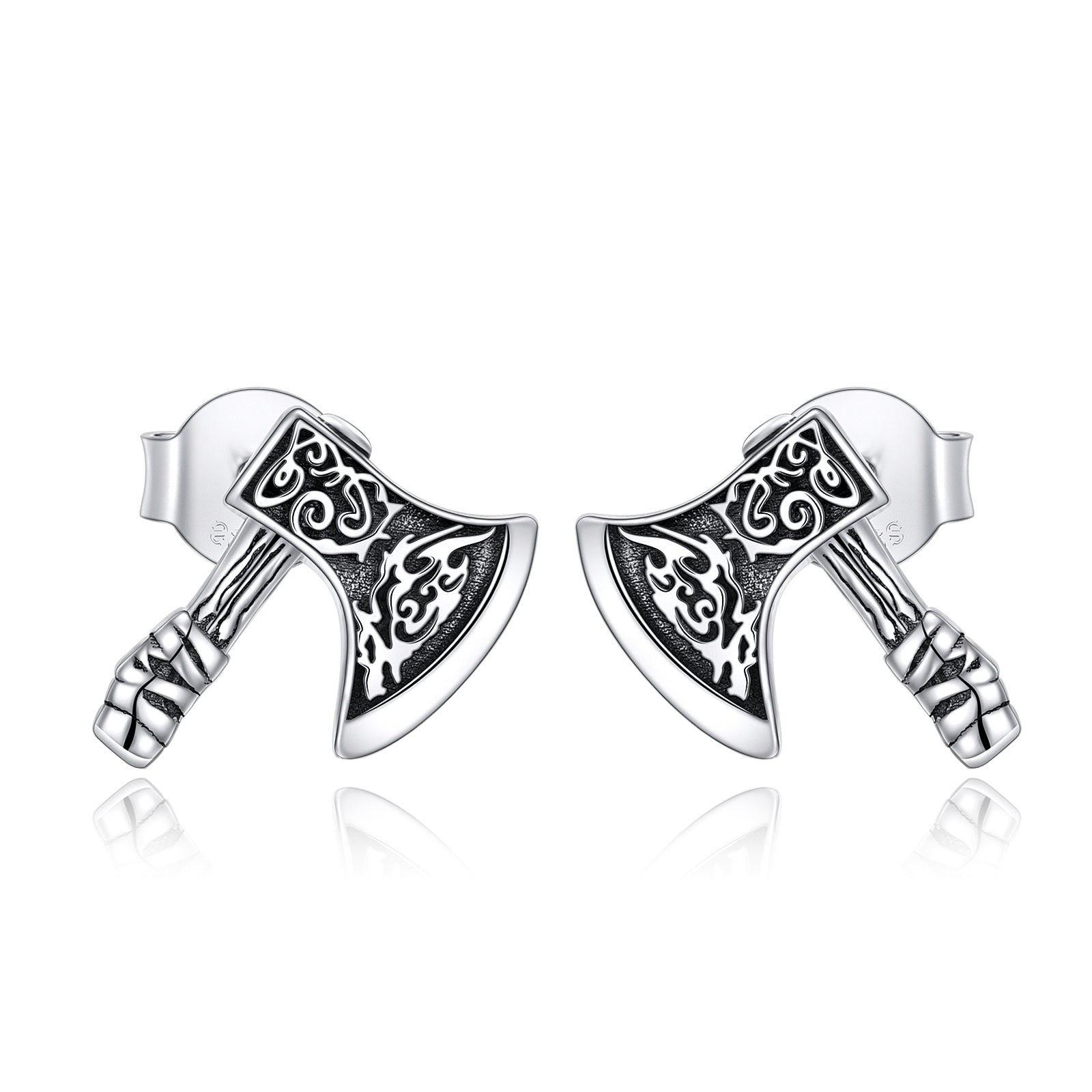 Sterling Silver Viking Axe Stud Earrings-Jewearrings