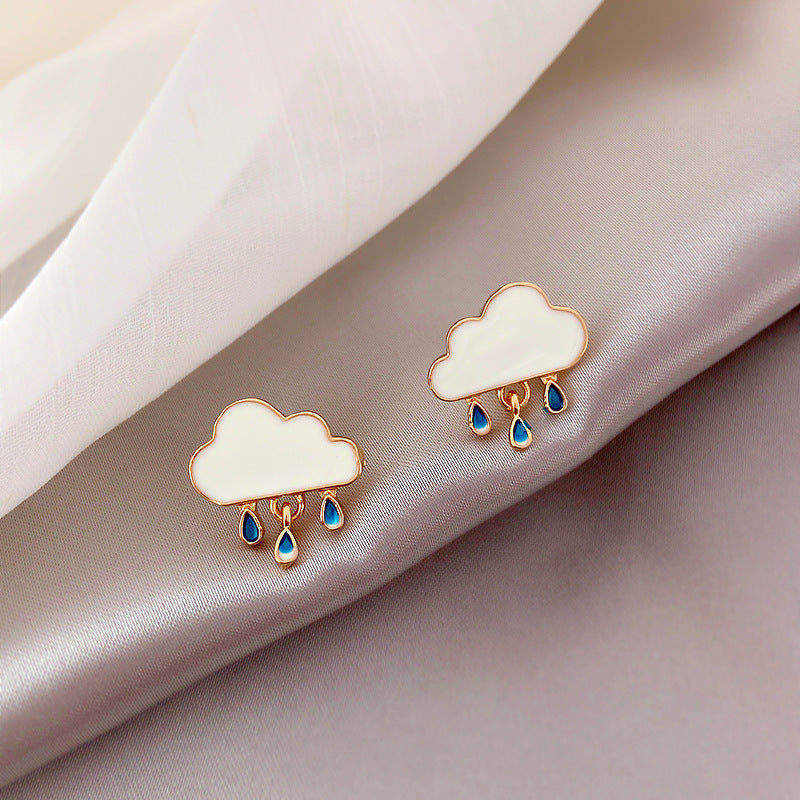 Cloud Raindrop Pendant Rhinestone Resin Stud Earrings-Jewearrings