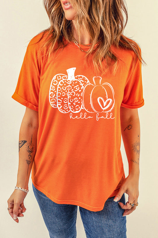 HELLO FALL Pumpkin Graphic T-Shirt-Jewearrings