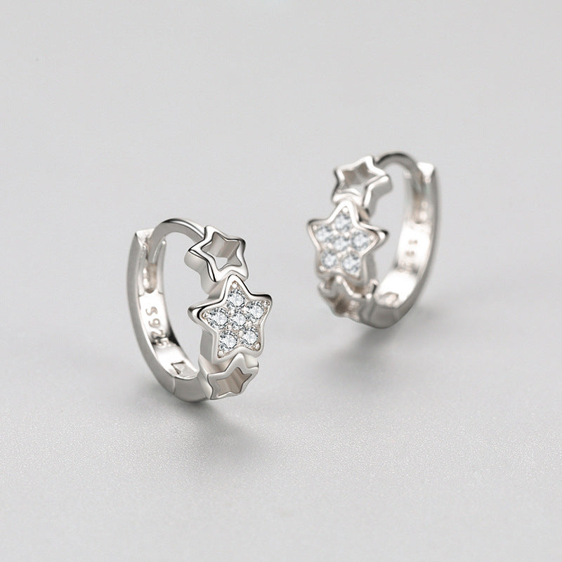 S925 Sterling Silver Star Earrings With Diamonds-Jewearrings