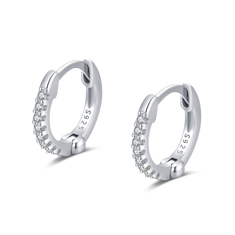 S925 Sterling Silver Simple Platinum Plated Earrings With Diamonds-Jewearrings