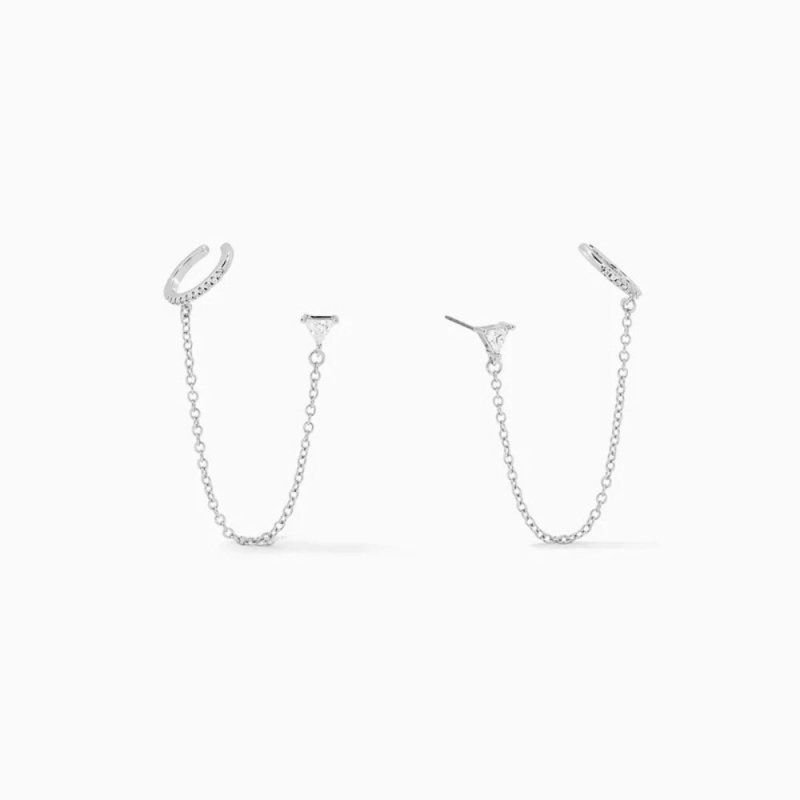 Fine Silver Choker Tassel Diamond Stud Earrings-Jewearrings