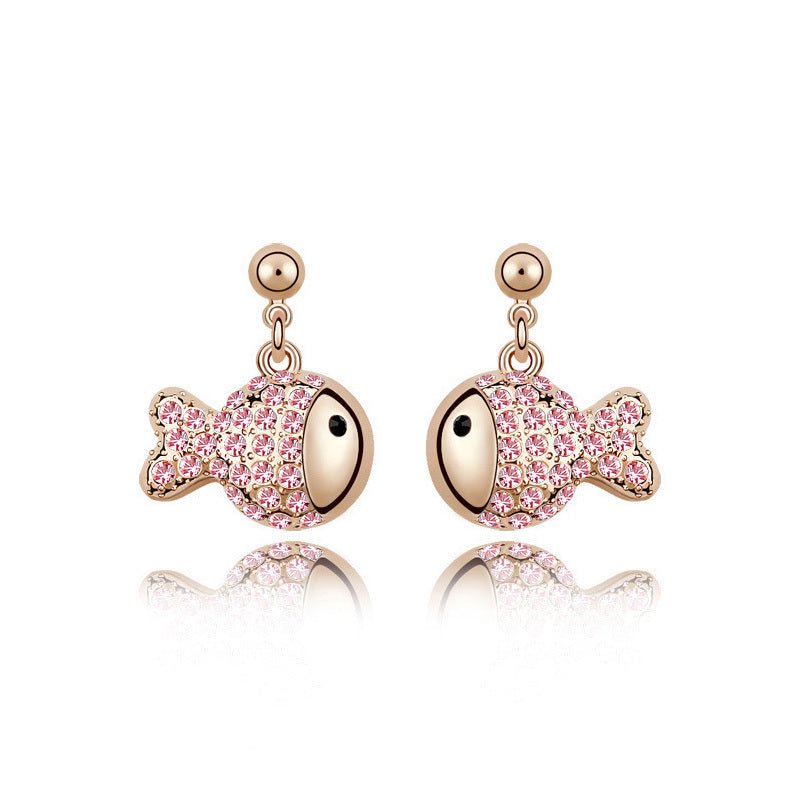 Fish Earrings Cartoon Crystal Rich Diamond Earrings-Jewearrings