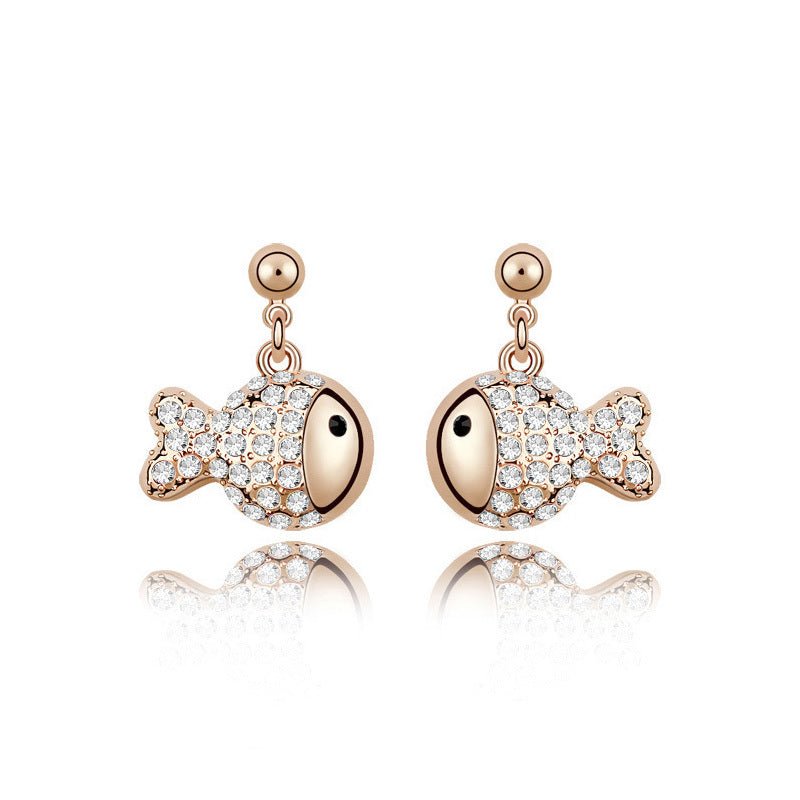 Fish Earrings Cartoon Crystal Rich Diamond Earrings-Jewearrings