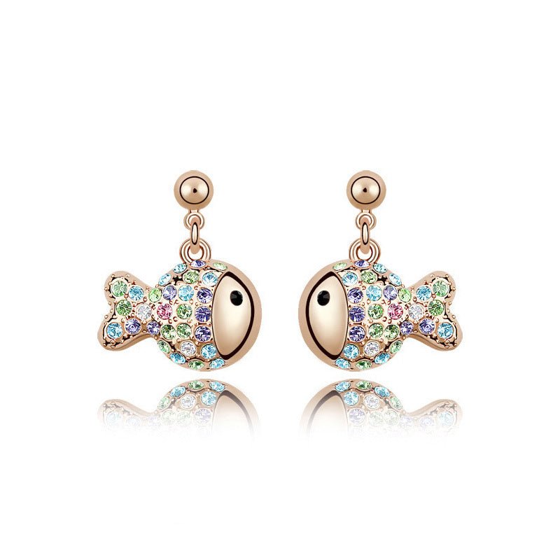 Fish Earrings Cartoon Crystal Rich Diamond Earrings-Jewearrings