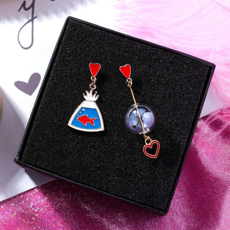 Fish Earrings Cartoon Love Glass Ball-Jewearrings