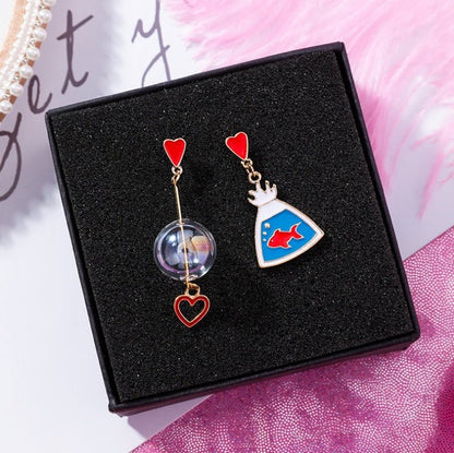 Fish Earrings Cartoon Love Glass Ball-Jewearrings