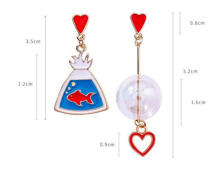 Fish Earrings Cartoon Love Glass Ball-Jewearrings