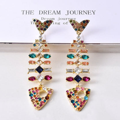 Fish Earrings Color Crystal Fish Bone Earrings-Jewearrings