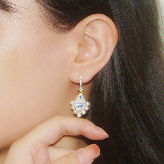 Fish Earrings Crystal Diamond Pearl Earrings-Jewearrings