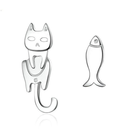 Fish Earrings Cute Cat Asymmetric Earrings-Jewearrings