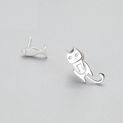 Fish Earrings Fashion Asymmetry 925-Jewearrings