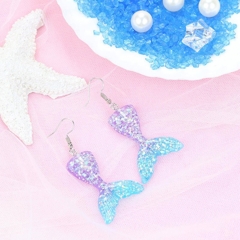 Fish Earrings Gradient Mermaid Hooks-Jewearrings