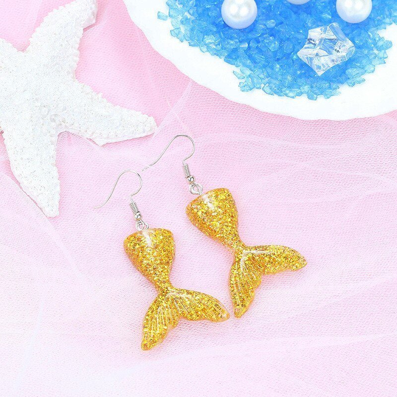 Fish Earrings Gradient Mermaid Hooks-Jewearrings