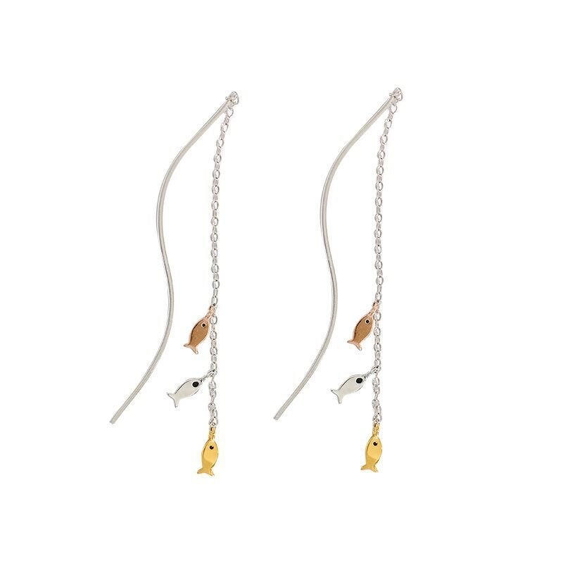 Fish Earrings Long Small Fish Tassel Earrings-Jewearrings