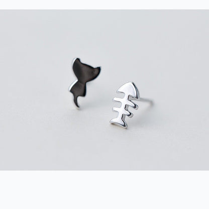 Fish Earrings S925 Cute Cat Fish Bone Earrings-Jewearrings