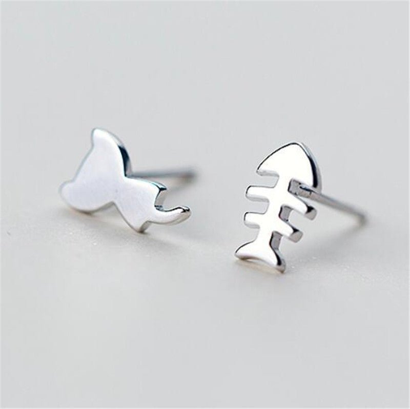 Fish Earrings S925 Cute Cat Fish Bone Earrings-Jewearrings