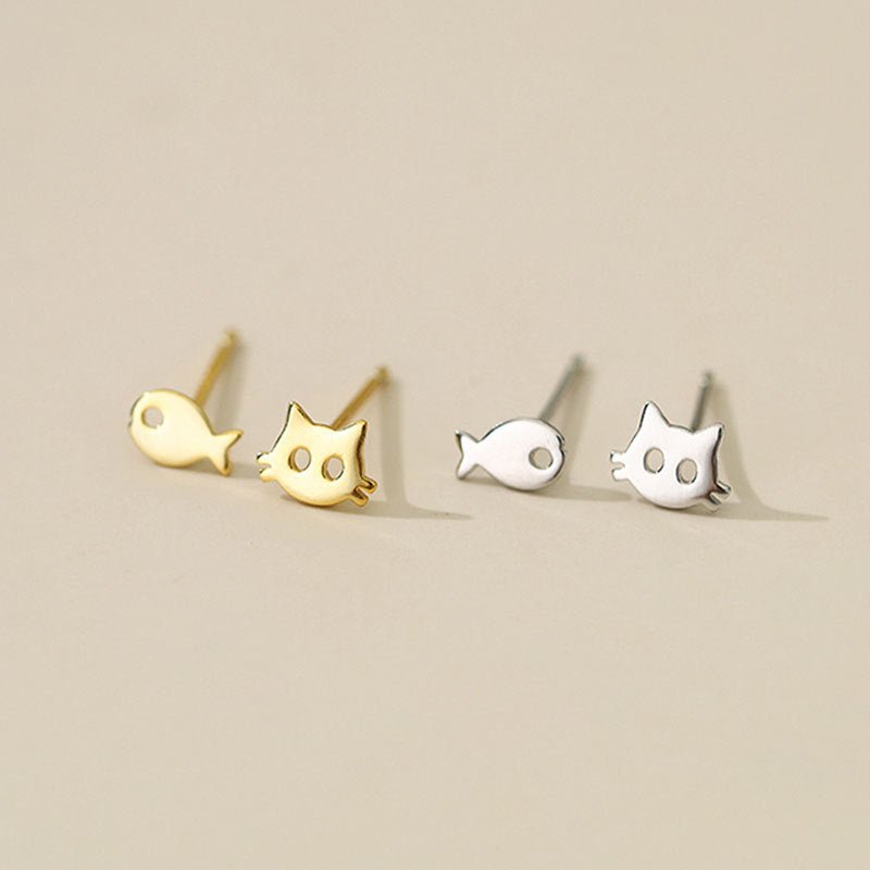 Fish Earrings S925 Silver Cat And Fish Earrings-Jewearrings